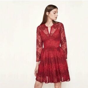 Maje Red Long Sleeve Lace Dress